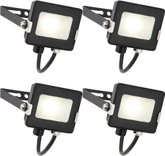 Loops 4 PACK Outdoor Waterproof LED Floodlight - 10W Cool White LED - Matt Black