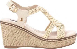 Xti Womens Textile Wedge Sandal In Beige