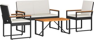 vidaXL Juego De Muebles De Exterior 4 Uds. Negro Y Blanco Crema Vidaxl