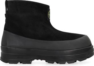 Stone Island Mens Suede Platform Ankle Boots Black Calfskin