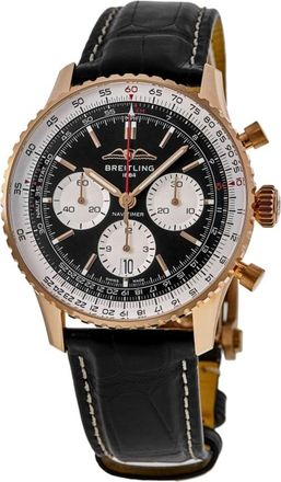 Breitling Navitimer B01 Chronograph 43 Black Dial Leather Strap Mens Watch RB0138211B1P1