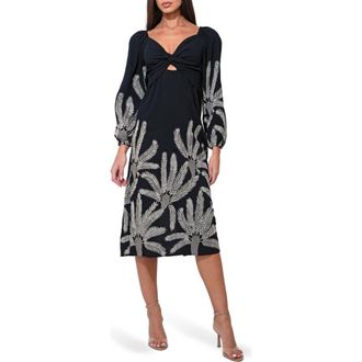 Adelyn Rae Jia Long Sleeve Embroidered Midi Dress in Black at Nordstrom, Size X-Large