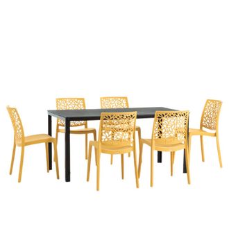 Siediti Fuori e Dentro Conjunto de jard&iacute;n mesa rectangular antracita + 6 sillas mostaza