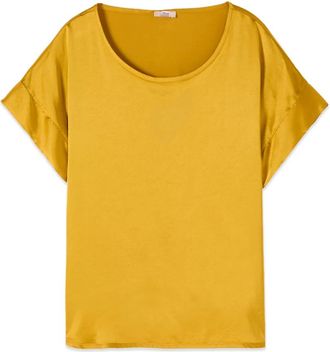 Oltre Viscose Satijnen Blouse - Dames - Blouses - Geel - XS - Satijn - Overhemden