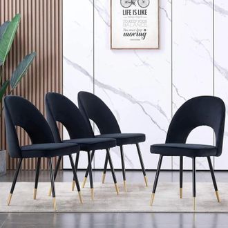 Ainpecca Set Of 4 Dining Chairs Black Velvet Seat Metal Legs Kitchen Lounge Living Room Chair Home,4PCS BLACK