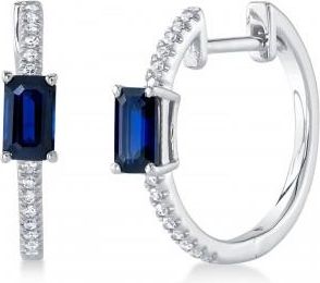 Allurez Diamond & Blue Sapphire Hoop Earrings 14K White Gold (0.87ct)