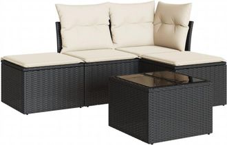 vidaXL Set De Muebles De Jard&iacute;n 5 Pzas Y Cojines Rat&aacute;n Sint&eacute;tico Negro Vidaxl