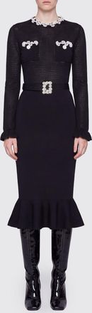Self Portrait Jewel-Embellished Slim Fit Knit Midi Sheath Dress with Long Sleeves