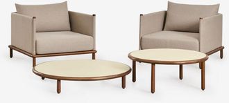 Sklum Conjunto De Sal&oacute;n Con 2 Sillones Y 2 Mesas De Centro Redondas En Madera De Acacia Olivia Sklum