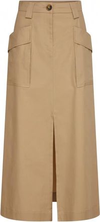 Emma & Gaia Midi Katoenen Cargorok - Dames - Midirokken - Beige - 2XS - Katoen - Rokken