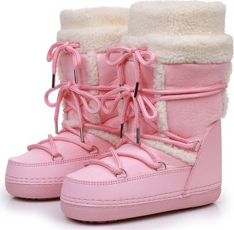 Generic Womens Winter Skiing Fur Duck Boots Waterproof Non-Slip Mid Calf Ankle Booties With Removable Insoles For Snow Hiking(Rose,5.5)