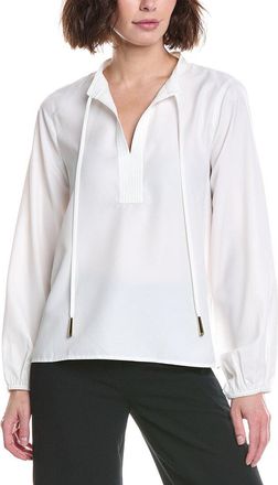 Halston Heritage Long Sleeve Tassel Front Blouse