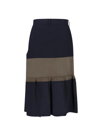 sacai Black Panel Design Wool Midi Skirt