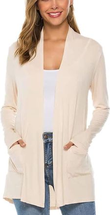 Dissa Womens Beige Cardigan Spring Summer Long Sleeve Open Thin Soft Modal Coat Short Cardigan,XXL