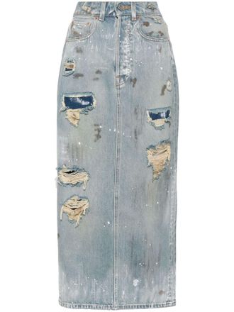 VETEMENTS distressed-effect denim midi skirt - Blue