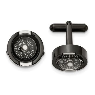 Diamond2Deal Stainless Steel Polished Black IP-plated Functional Compass Cufflinks