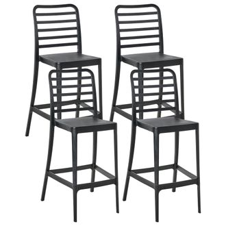 Beliani Conjunto De 4 Sillas De Bar Apilables Para Interior Y Exterior Asiento De Pl&aacute;stico Moderno Dise&ntilde;o Sin Reposabrazos Negro Seceda