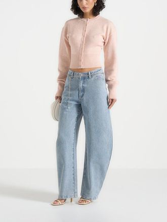 Mani&egrave;re De Voir Mayla Knitted Cinch Waist Cardigan in Baby Pink at Nordstrom, Size X-Small