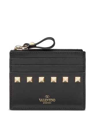 Valentino Garavani Rockstud zipped leather cardholder - women - Calf Leather/Viscose/Zamak/Calf Leather/Metal - One Size - Black