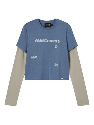 Mini Cream layered graphic-print top - women - Viscose/Spandex/Elastane - S - Blue