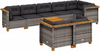 vidaXL Set De Muebles De Jard&iacute;n 9 Pzas Y Cojines Rat&aacute;n Sint&eacute;tico Gris Vidaxl