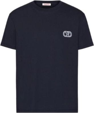 Valentino Embroidered V Logo T-Shirt Navy 4V3MG10V9LJONO