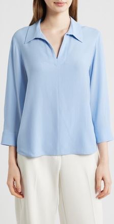 Eileen Fisher Split Neck Silk Georgette Top in Skylight at Nordstrom, Size Xx-Small