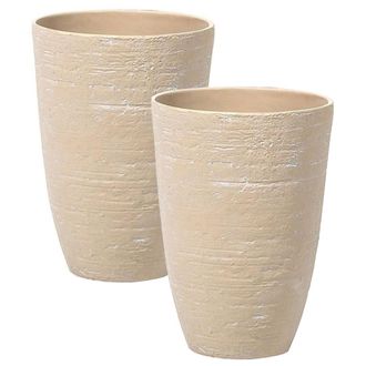 Beliani Conjunto De 2 Macetas De Mezcla De Piedra Beige Arena 35 Cm Exterior Camia