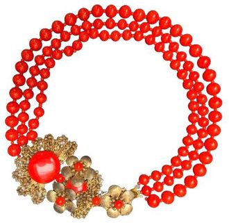 Miriam Haskell Red Three Strand Glass Bead Necklace Size XS