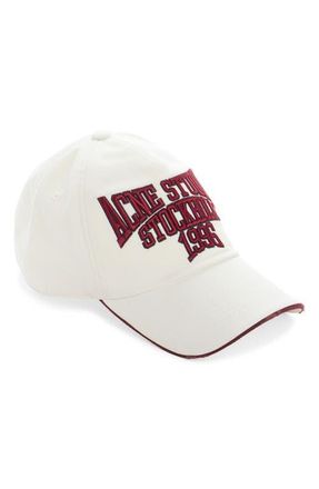 Acne Studios Carla College Embroidered Logo Adjustable Baseball Cap in White/red at Nordstrom