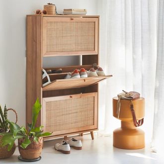 Sweeek Mueble zapatero de ca&ntilde;a, natural