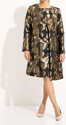 Joseph Ribkoff Foil Leaf Open Front Coat In Black/bronze