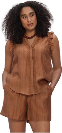 Co'Couture Overhemden, Dames, Bruin, S, Linnen, Dames Tops & T-shirts Reggiecc Frill Top