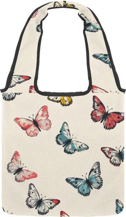 Generic Simple Butterfly Reversible Canvas Shoulder Tote - Double-Sided Print, 12oz Cotton, 27cm Drop, Fold-Flat Bag for Travel, Shopping, Street Outings