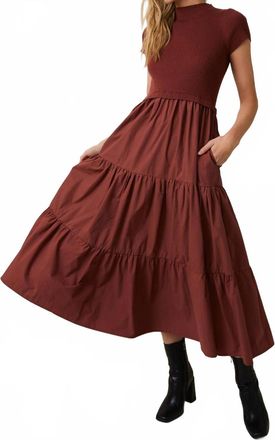 Le Lis Blanc Deux Maren Tiered Mock-Neck Midi Dress In Chestnut