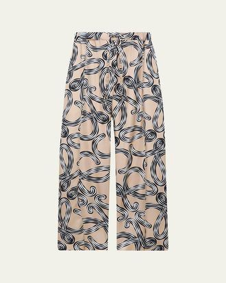 Loewe x Paulas Ibiza Abstract-Print Silk Wide-Leg Pull-On Trousers