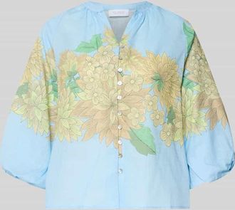 Rich & Royal Regular Fit Bluse mit V-Ausschnitt und 3/4-Arm in Hellblau, Gr&ouml;&szlig;e 38