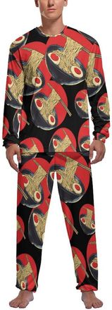 Generic Ramen Japanese Design Trendy Pajama Set for Men Crewneck Long Sleeve Pjs Loungewear Soft Sleepwear