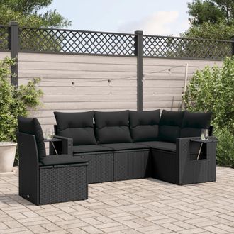 vidaXL Vidaxl - Set De Muebles De Jard&iacute;n 5 Pzas Y Cojines Rat&aacute;n Sint&eacute;tico Negro