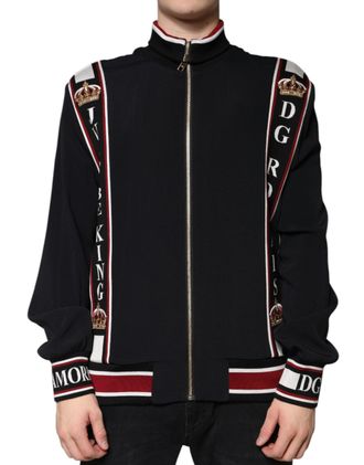 Dolce & Gabbana Mens Black Dg King Full Zip Sweatshirt Sweater Viscose Elastane Clothing
