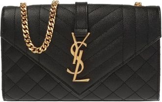 Saint Laurent Ladies Envelope Quilted Shoulder Bag In Black