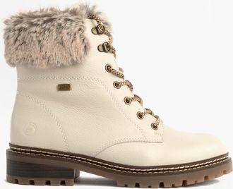 Remonte D0b74-80 Womens Faux Fur Collar Side Zip Boots White Leather - Size 7.5 Wide Fit (UK Shoe)