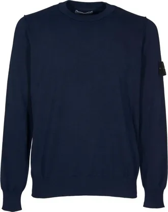 Stone Island Round-neck Knitwear, male, Blue, Size: S Logo Sweatshirt