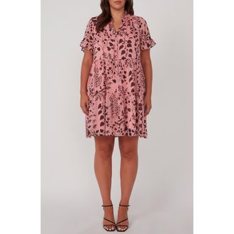 Estelle Aurora Tiered Minidress in Rose/Black at Nordstrom, Size 18W