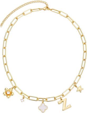 Adornia Adornia 14K Plated Mother Of Pearl Initial Chunky Charm Necklace