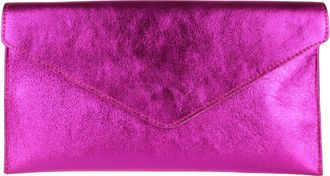 Girly HandBags Womens Genuine Leather Italian Metallic Shimmer Envelope Wrist Clutch Bag (Fuchsia)