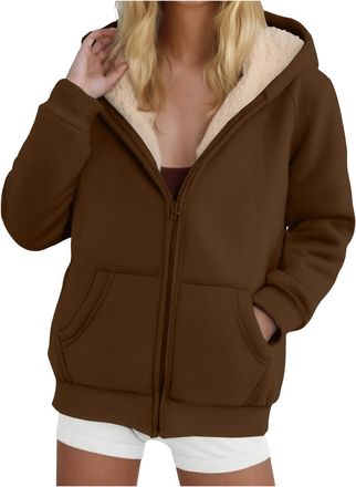Generic Full Zip Hooded Jackets for Women UK, Ladies Hoodies with Zip, Warm Sherpa fleece Lined Coat with Pockets, Womens Teddy Fleece Hoodie Sweatshirts
