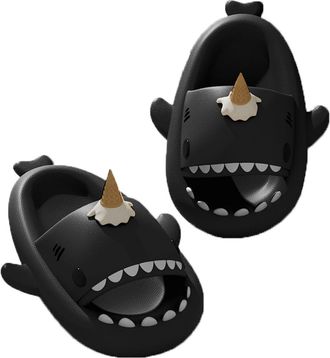Generic Ice Cream Shark Slides,Windmill Shark Slippers, Original Shark Slides Slippers Sandals for Men Women (Black, Adult, Women, 4.5, Numeric Range, UK Foot