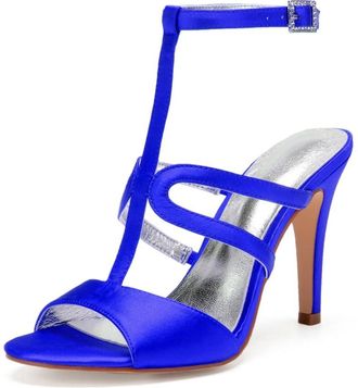 Generic Wedding Bridal Shoes Womens Stiletto Heels Sandals Sexy Open Toe Bridal Satin Wedding Party Dressy Heels Shoes 10.5Cm,Blue,3 UK