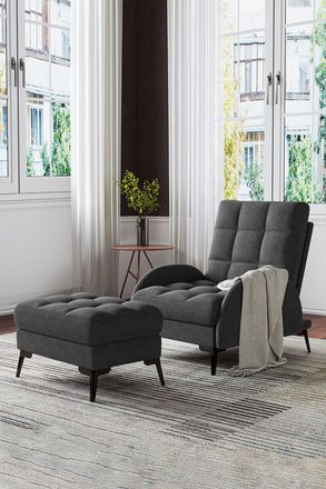 Living and Home Modern Leisure Armchair with Footstool in Grey